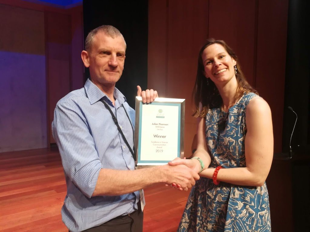 Receiving theSCANZ science communication prize for 2019