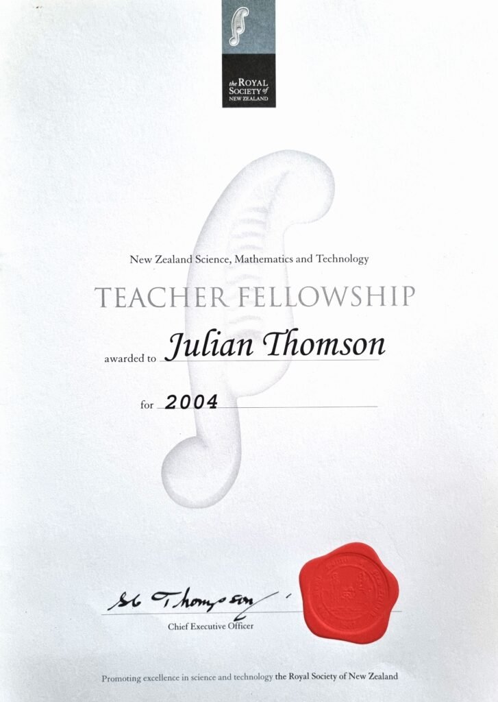 Royal Society Teacher Fellowship Award Certificate
